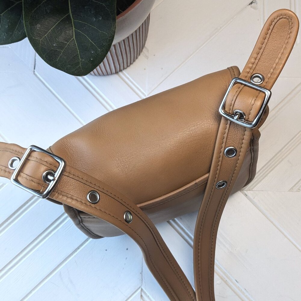 Camel Leather Small Flap Saddle Crossbody Bag - Picture 6 of 11